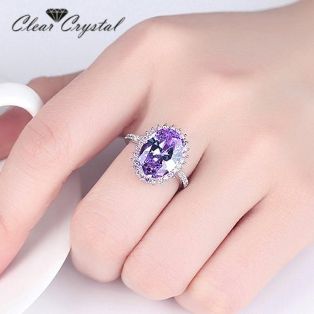Stunning Purple Oval Zircon Silver Ring